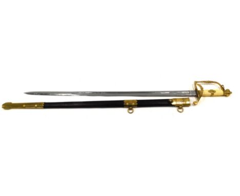 A reproduction Naval dress sword, marked by Richard Teed of The Strand, plain blade, brass guard, and ivory handle and a part