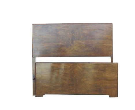 An Art Deco figured walnut bed head and foot, with Restus mattress, 138cm wide. 