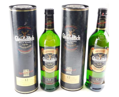 Two bottles of Glenfiddich special reserve single malt scotch whisky, aged twelve years. 