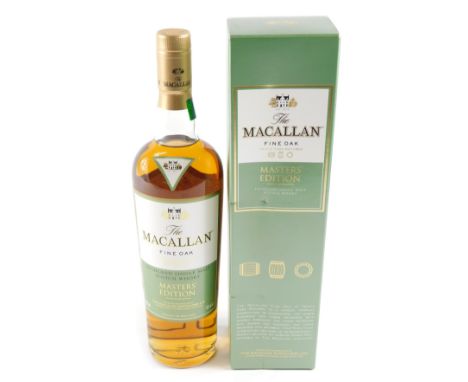 A bottle of The Macallan Fine Oak Masters Edition triple cast matured Highland Scotch whisky. 