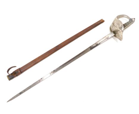 A George V 1897 pattern officers sword, by Wilkinson, Pall Mall, number 00645, and a scabbard, 97cm long, blade 82cm long. 