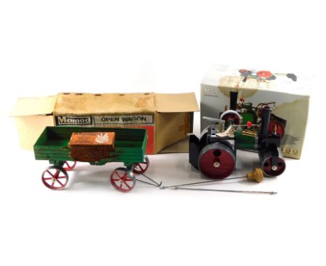 A Mamod steam roller SR12 and a Mamod open wagon OW1, boxed. (2)
