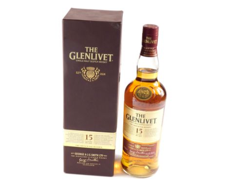 A bottle of The Glenlivet the French oak reserve scotch whisky, aged fifteen years. 