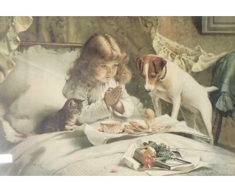 After Charles Burton Barber. Suspense, an original chromolithographic print from Pears Soap, titled, plate size 38cm x 56cm, 