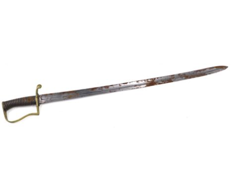 A British Army 1896 pattern sword, with fullered blade marked BO (Board of Ordnance), with arrowhead insignia, with brass sti