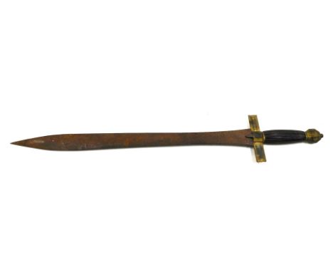 A 19thC Continental short sword, with gilt guard, ribbed handle, lacking scabbard, unmarked, 70cm long. 