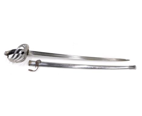 An early 20thC Chilean Cavalry trooper's sword, curved fullered blade, the sword back stamped in French Manufacture D'Armes d