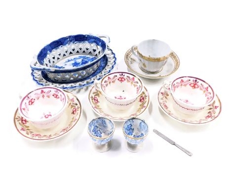 19thC and later china, comprising 19thC lustre finish cups and saucers, two Royal China Works Worcester blue and white egg cu