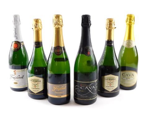 Six bottles of sparkling wine, various countries to include France and Spain. 