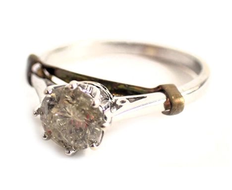 A diamond solitaire ring, set with a single round brilliant cut diamond, approximately 1ct in eight claw setting, chenier sho