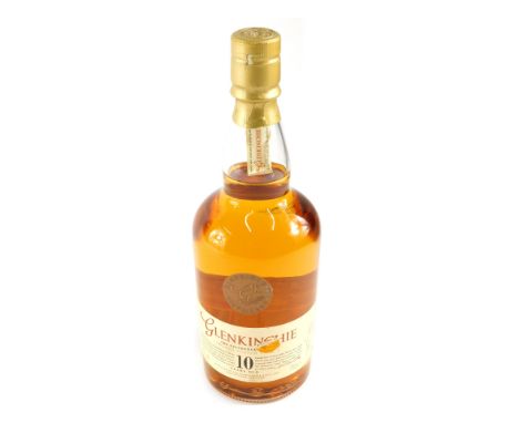 A bottle of Glenkinchie Edinburgh Lowland scotch whisky, aged ten years. 
