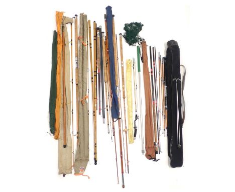 A quantity of vintage fishing rods, to include a Constable Manley rod, Constable 4T Fore rod stamped Doctor Ruce, etc. 