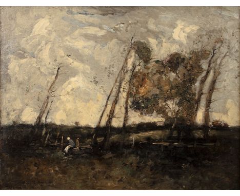 William Alfred Gibson (1866-1931)'At the Stile', signed, oil on board, 26.5 x 35cm  Not lined, appears to be in good conditio