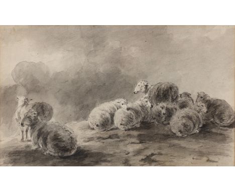 Sawrey Gilpin (1733 - 1807)Sheep, pen, inks and grey washes, 13 x 22cm; and two further pictures to include an etching by Fra