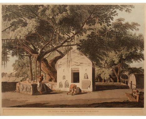 Thomas Daniell'The Sacred Tree of the Hindoos at Gyah, Bahar', etching with aquatint in colours, no. XV, published by Robert 