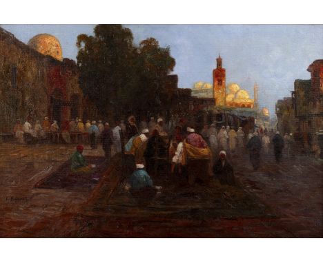 Karl Kauffmann (1843 - 1902/05)Outside the mosque, signed K Schwartz, oil on canvas, 51 x 77.5cm  Has been lined, appears to 