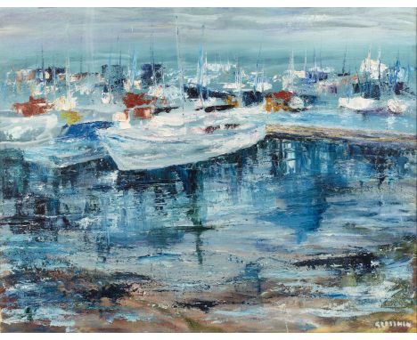  Greta Magnusson-Grossman (1906-1999)'Safe Harbor', signed, oil on canvas, 54 x 71cm, with San Diequito Art Guild second plac