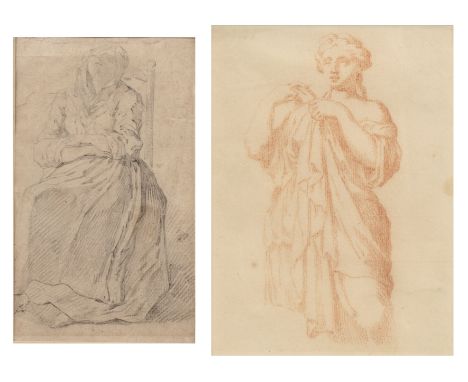 Continental school (17th century)A lady seated upon a chair, pencil, 17.5 x 10cm; and a further sepia chalk drawing of a clas