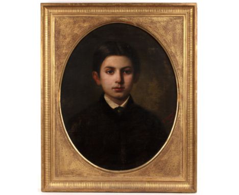 Russian school (19th century)Portrait of a young boy, smartly dressed, signed in cyrillic and dated 1865, oil on canvas, 58 x
