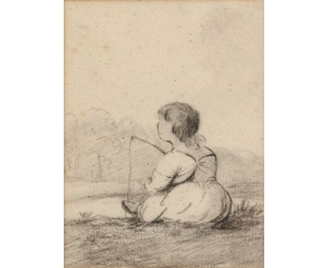 English school (18th century)A young child fishing on the banks of a river, charcoal, 13 x 10cm; and a further study of two f