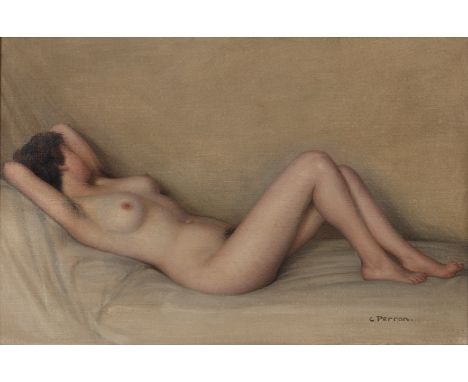 Charles Clément Perron (1893-1958)'Nu', study of a reclining nude, signed, oil on canvas, 27 x 40cm Prov: With Frost & Reed