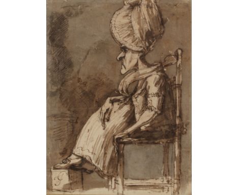 Francis Grant (1803-1878)Caricature of a disgruntled old hag, signed with a monogram, pen and sepia ink with grey wash, 23 x 