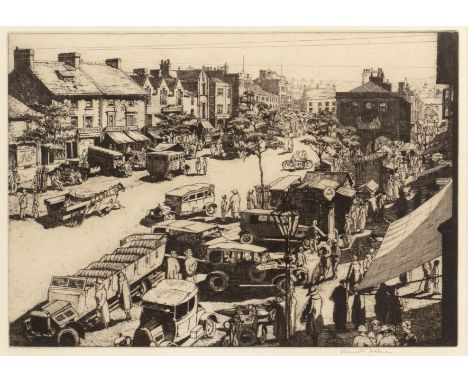 Kenneth Holmes (1902-1994)Skipton High Street, signed in pencil, etching, 22 x 31cm.