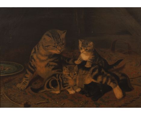 A 19th century chromo-lithograph printed with cat and two kittens in the manner of Henrietta Ronner-Knip, 38 x 53cm