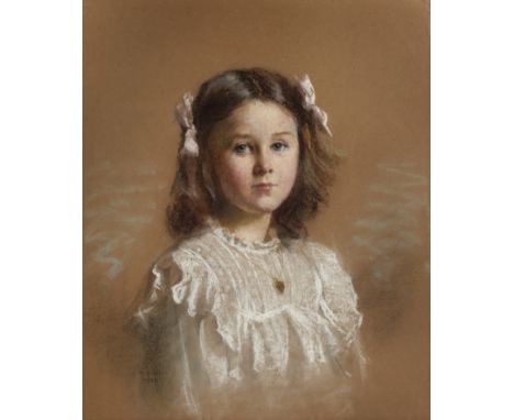 English school (early 20th century)Head and shoulders portrait of a young girl, indistinctly signed and dated 1912, pastels, 