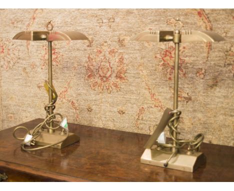 DOUBLE ARROW BANKERS LAMPS, a set of two, by Besselink and Jones in brass finish, 43cm H. (2)