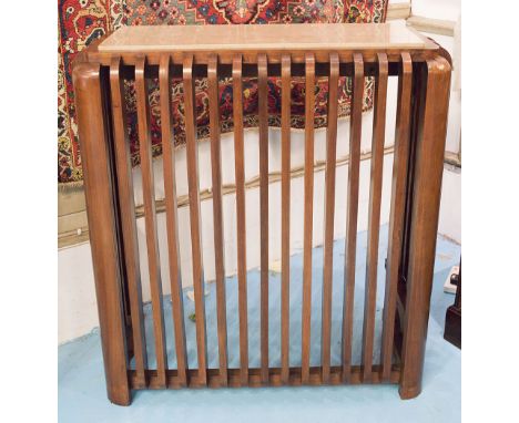 CONSOLE TABLE, Art Deco rosewood veneered arched rounded rectangular ribbed construction with inset marble top, 94cm W x 86cm