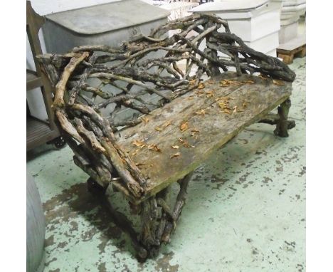 GARDEN BENCH, rustic entwined branch hazelwood, 144cm W x 81cm H.