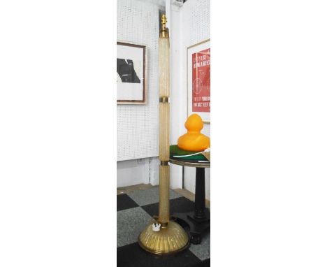 FLOOR LAMP, vintage Italian Murano 1970s column form, Rugiadoso glass with gold flecks, 146cm H.