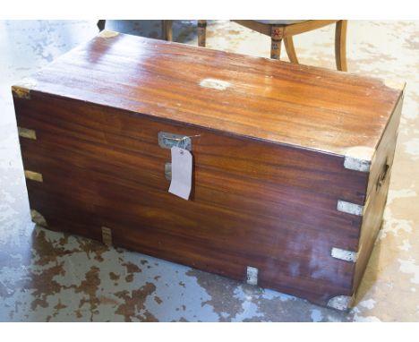 TRUNK, 19th century camphorwood and brass bound with rising lid and carrying handles, 98cm W x 49cm D x 47cm H.