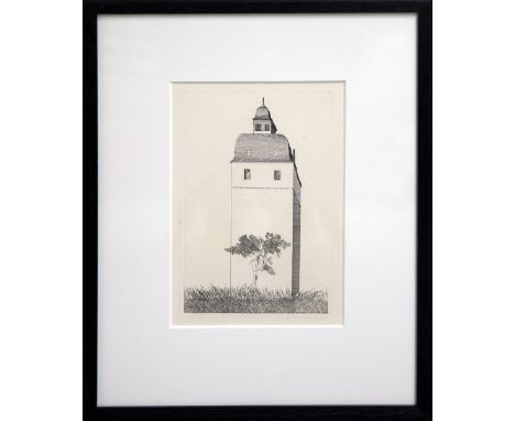 DAVID HOCKNEY, 'The Bell Tower', aquatint, 1969, edition of 400, 26.5cm x 16.5cm, from the story The Boy Who Left Home to Lea