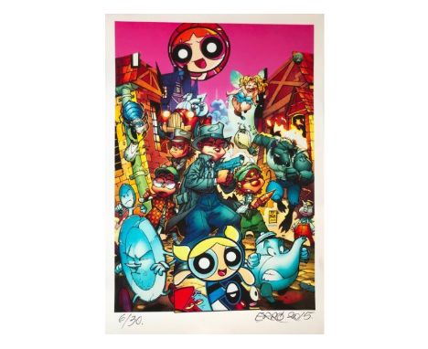 Gudmundur ERRÓ (Icelanding, born in 1932)Streetfighters, 2015Coloured digital print, numbered in the lower left, dated and si