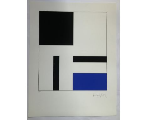 Gottfried HONEGGER (Swiss, 1917-2016)Abstract composition in black and blueColoured silkscreen on paper annotated "Archiv" in