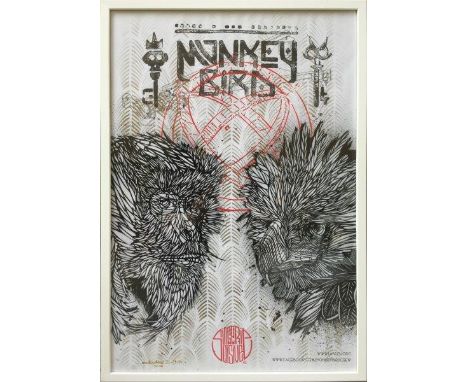 MONKEYBIRD (French, born in 1988)Singerie oisive, 2014Original stencil and print on poster, dated, numbered and signedEdition