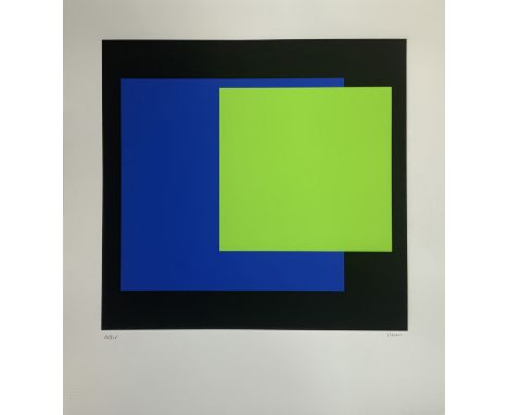Geneviève CLAISSE (French, 1935-2018)Green and blue squares on black backgroundColoured silkscreen on paper annotated "Archiv