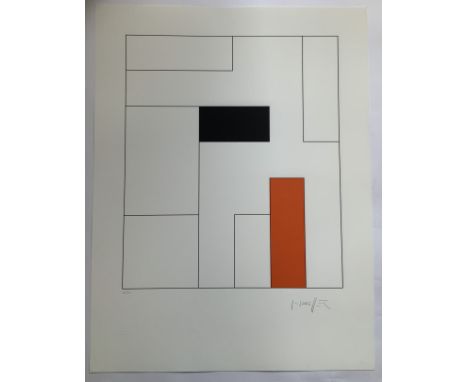 Gottfried HONEGGER (Swiss, 1917-2016)Abstract composition in black and blueColoured silkscreen on paper annotated "Archiv" in
