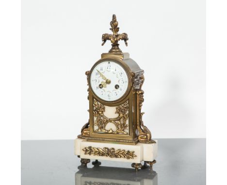 VICTORIAN FRENCH BRASS AND MARBLE MANTEL CLOCK
by Vincenti & Cie, 1855, signed eight day two train movement striking on bell 