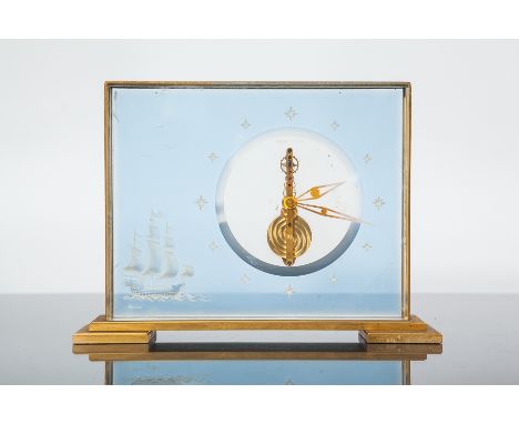 JAEGER-LECOUTRE GILT BRASS SWISS MARINA MANTEL CLOCK
numbered 316, signed key wind floating movement, the circular dial with 