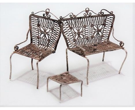 Silver filigree miniature sofa chair and footrest (3).