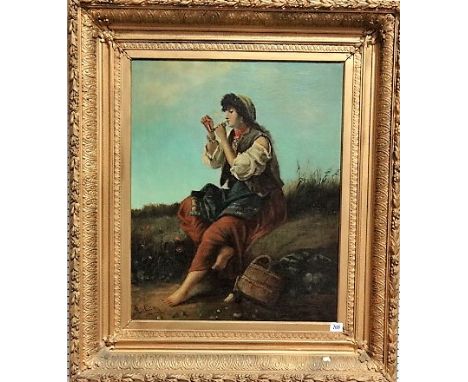 RICHUTHIS (?) Seated Girl Smoking a Pipe Oil on canvas Indistinctly signed 66cm x 53cm