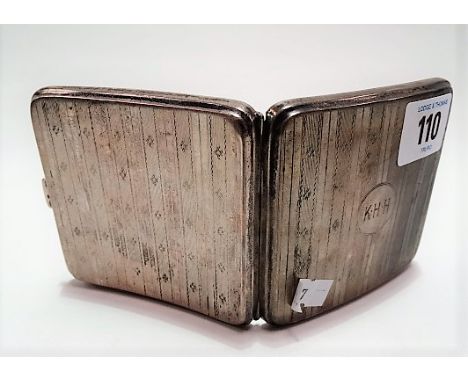 George V silver engine turned cigarette case, engraved monogram, Birmingham 1924, weight 4oz approx.