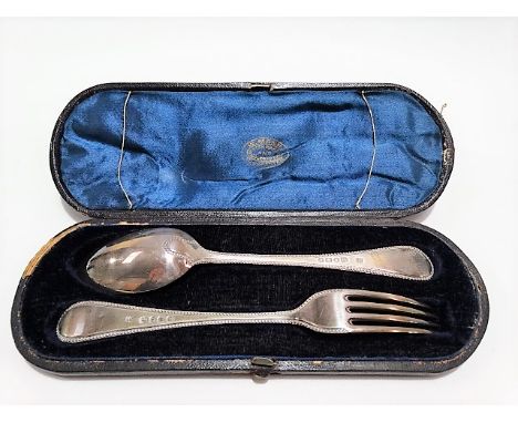 Victorian silver cased Christening fork and spoon, maker KH EH, London 1867, weight 2.30oz approx