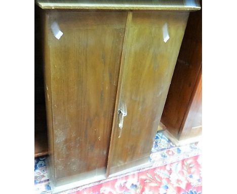 Early 20th Century oak wall hanging tool cupboard with printed labels to the interior 'FINE QUALITY TOOLS GOVERNOR', an adver
