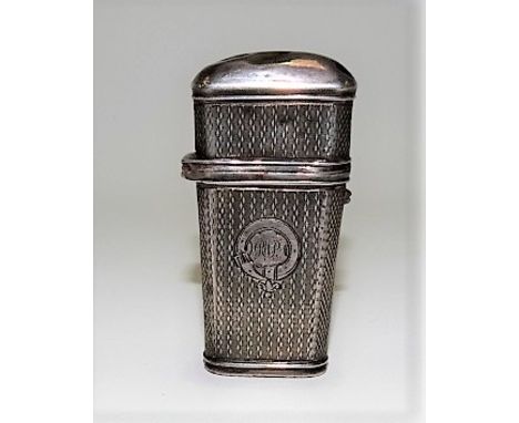 Victorian Etui case by Aston &amp; Co, with engine turned decoration and monogram engraved cartouche, Birmingham 1859, length