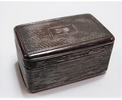 William IV silver engine turned nutmeg grater of rectangular form by Nathaniel Mills, the hinged lid with monogram and with r
