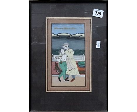 Indian gouache leaf from a manuscript depicting a courting couple, 22cm x 13cm.